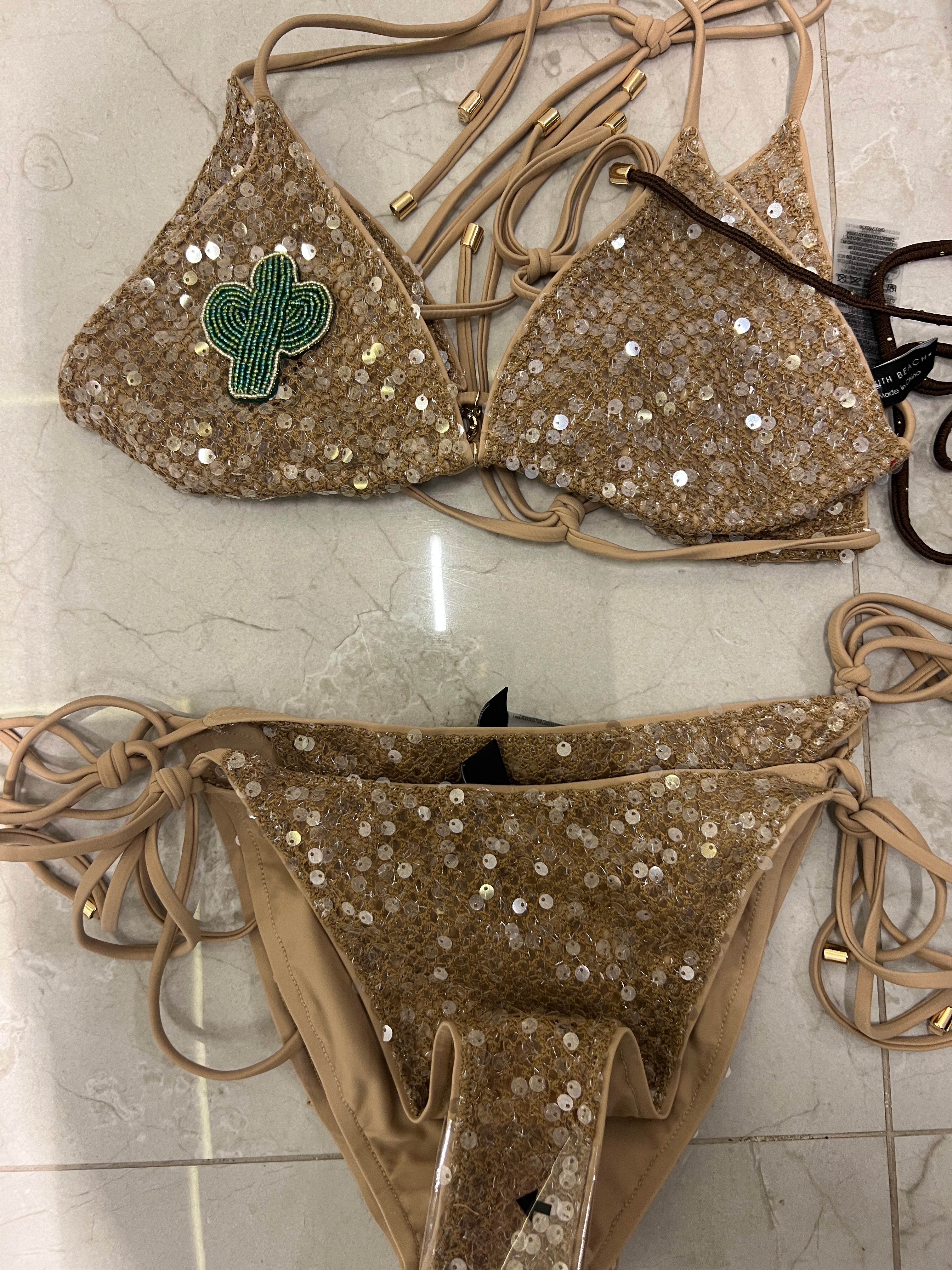 Sequin silver bikini with cactus