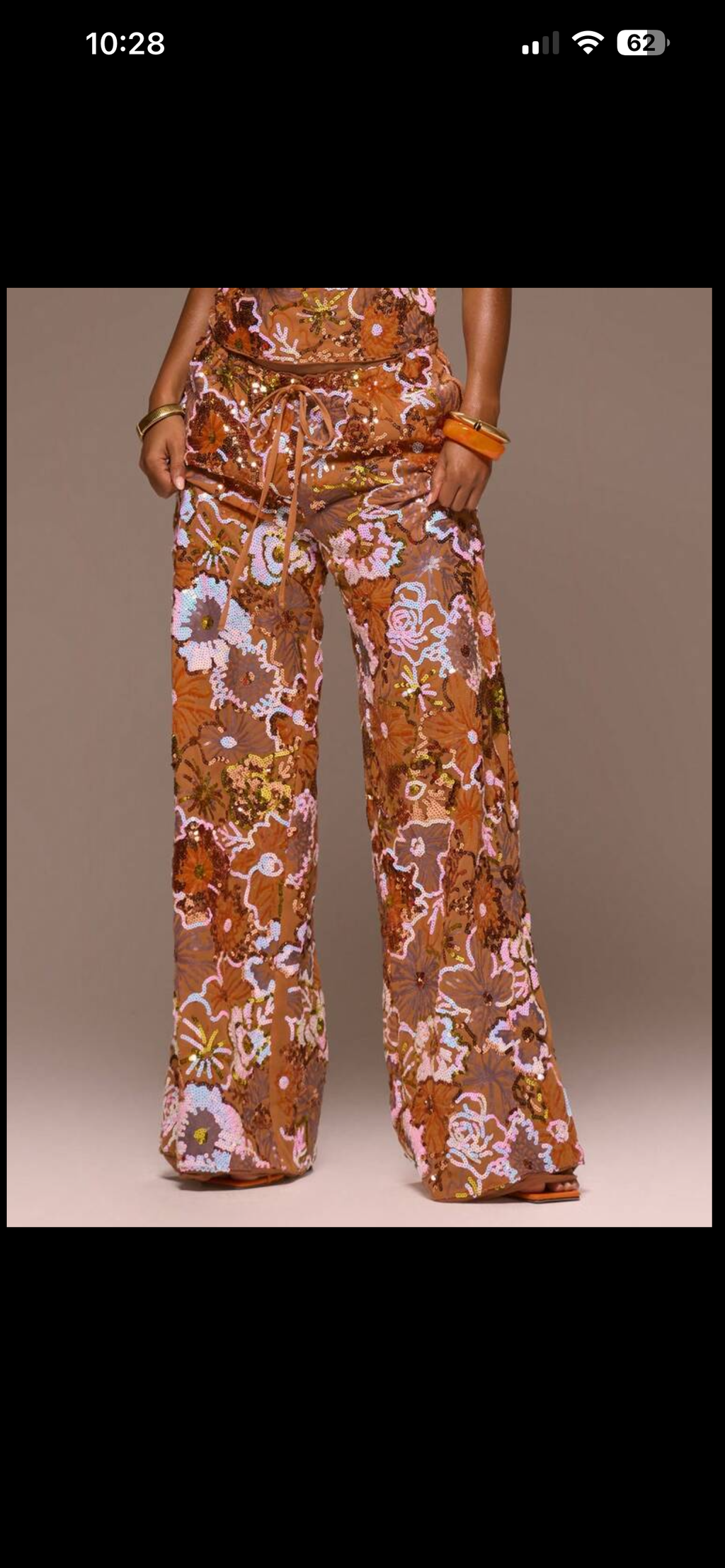 Orange flowers sequin resort pants