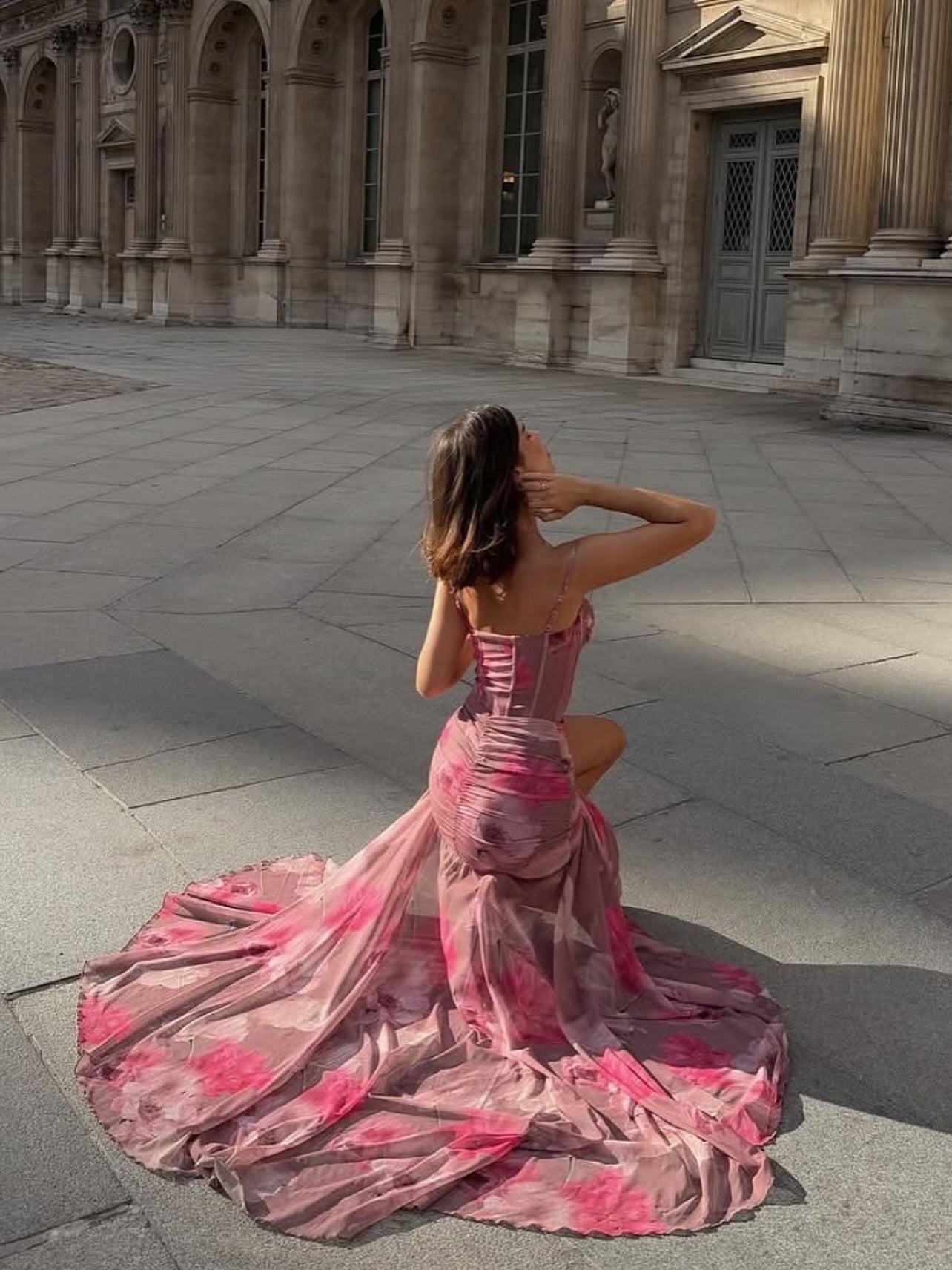 Floral pink corset maxi dress
