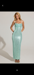 Mint pearl embellished cowl neck maxi dress