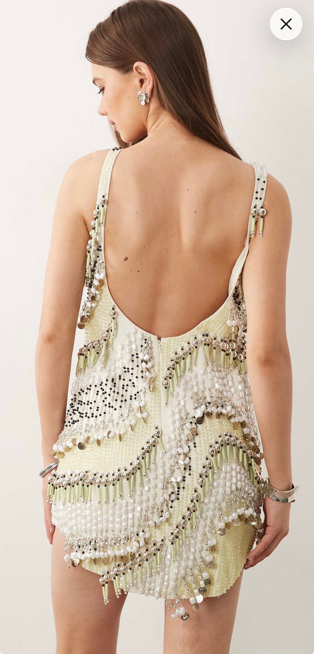 Butter yellow pearl embellished mini dress