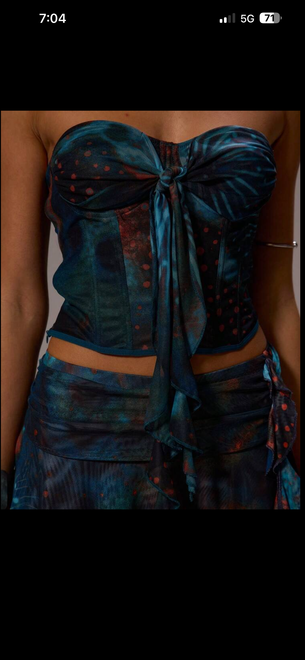 Mesh frill asymmetrical printed corset set