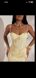Cupped floral corset dress in butter yellow