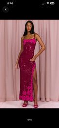 Burgundy pink floral 3d maxi dress