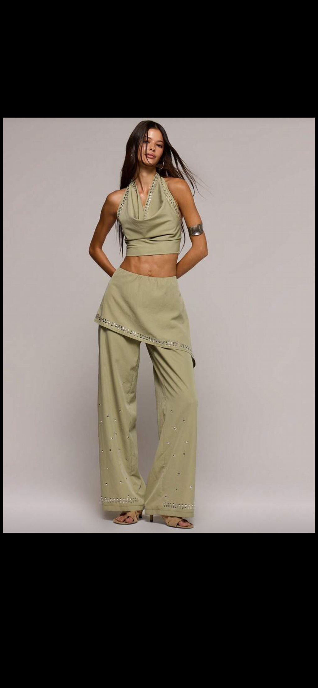 Linen halter neck khaki set