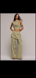Linen halter neck khaki set