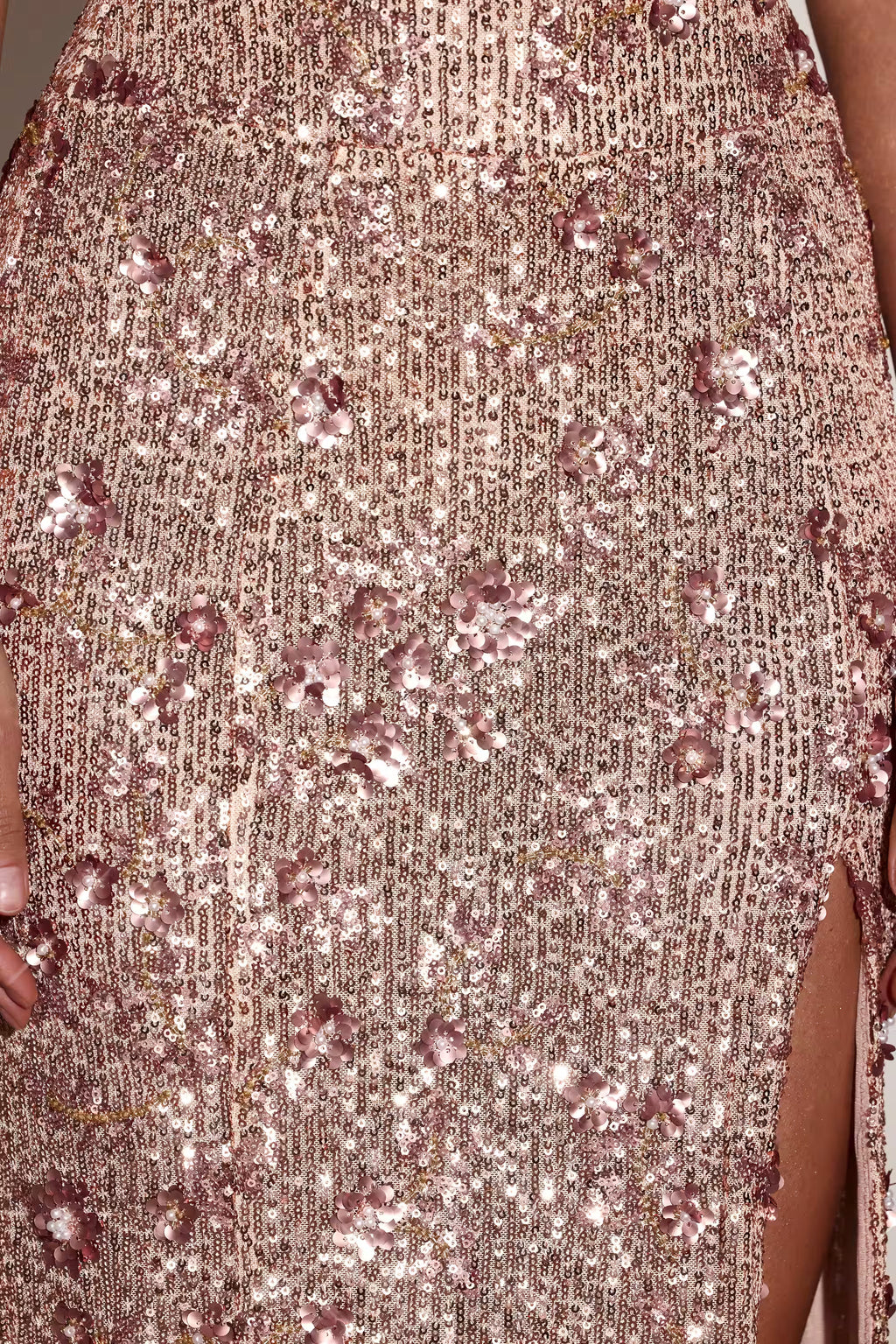 Rose gold floral sequin maxi dress