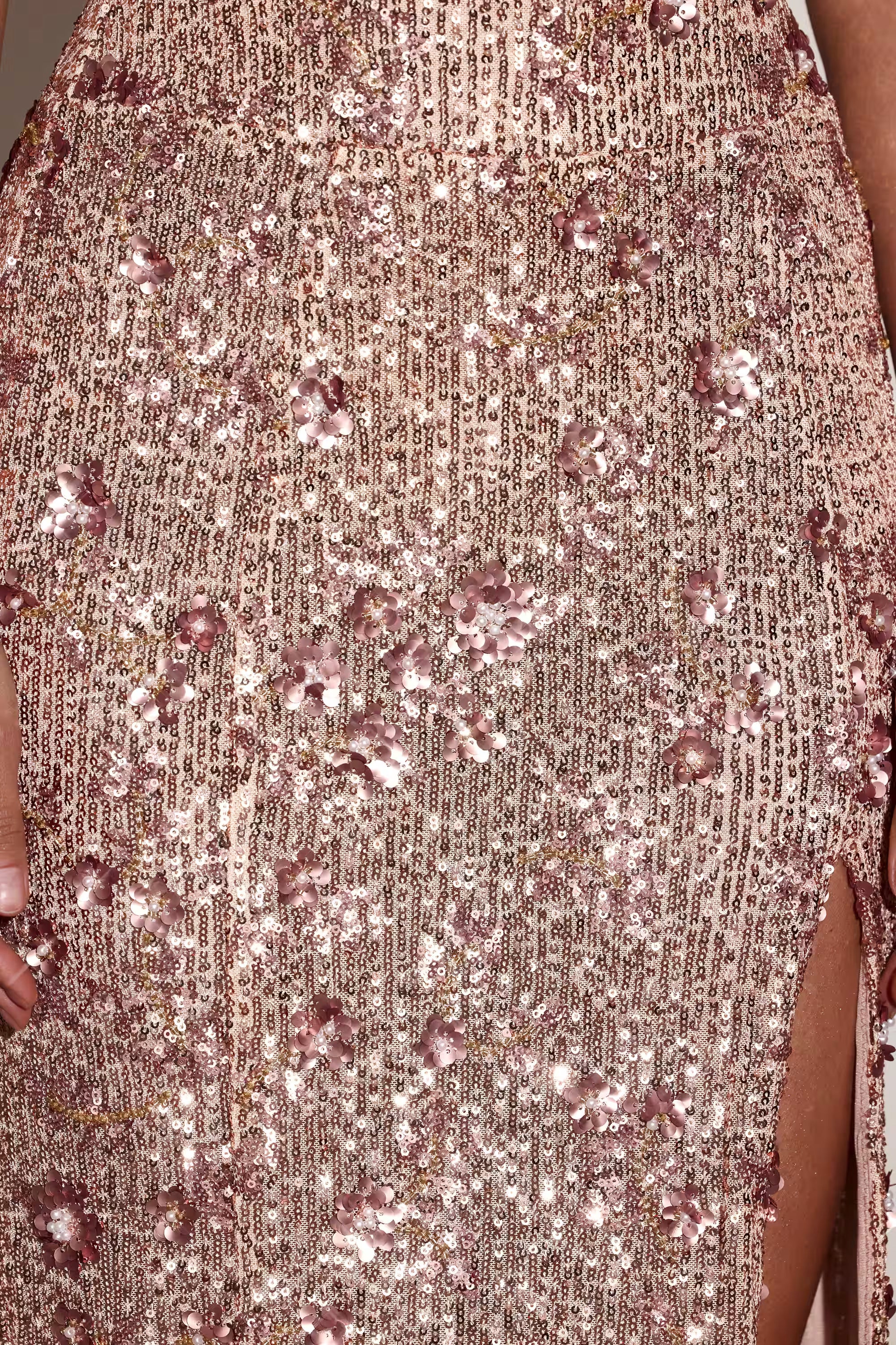 Rose gold floral sequin maxi dress