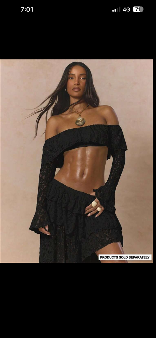 Black lace ruffle off shoulders set