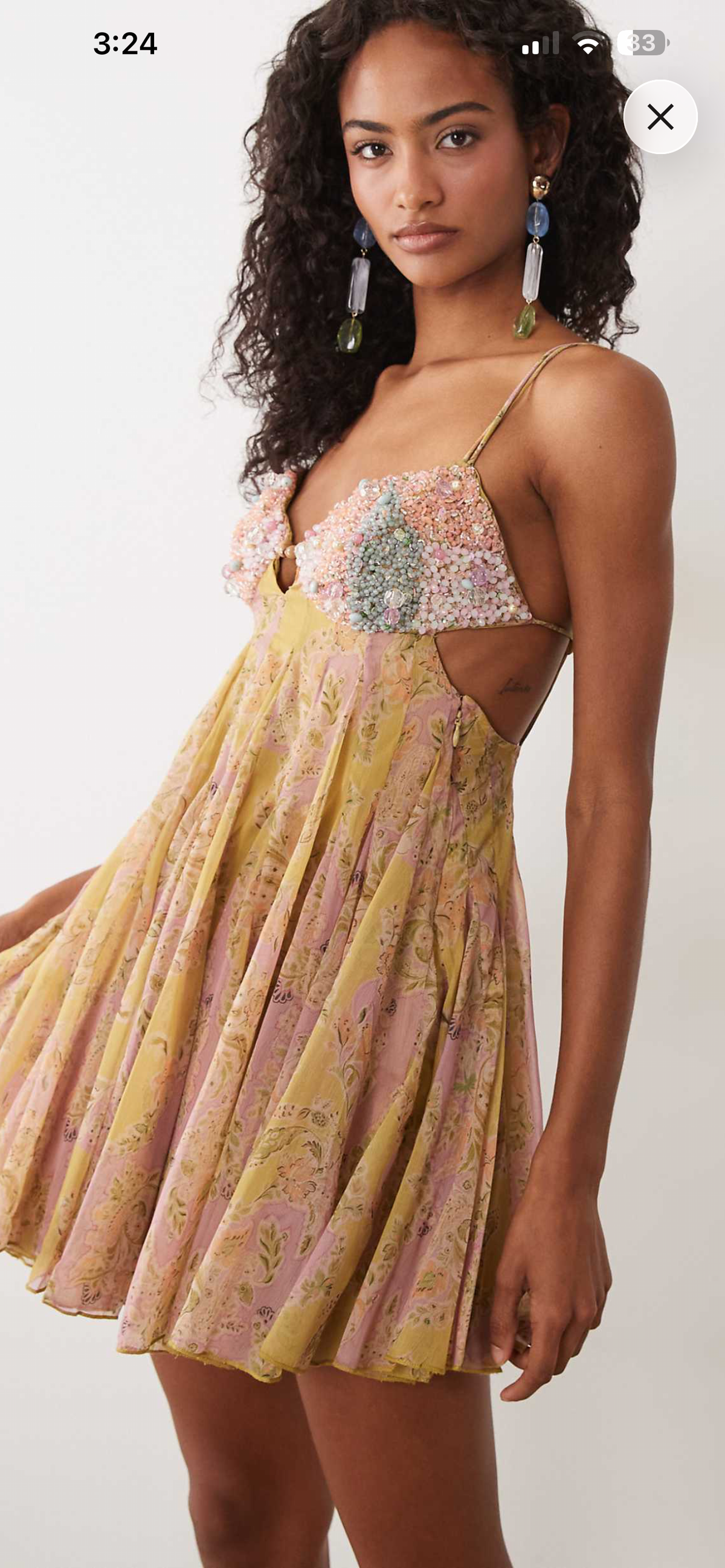 Paisley print cupped embellished mini dress