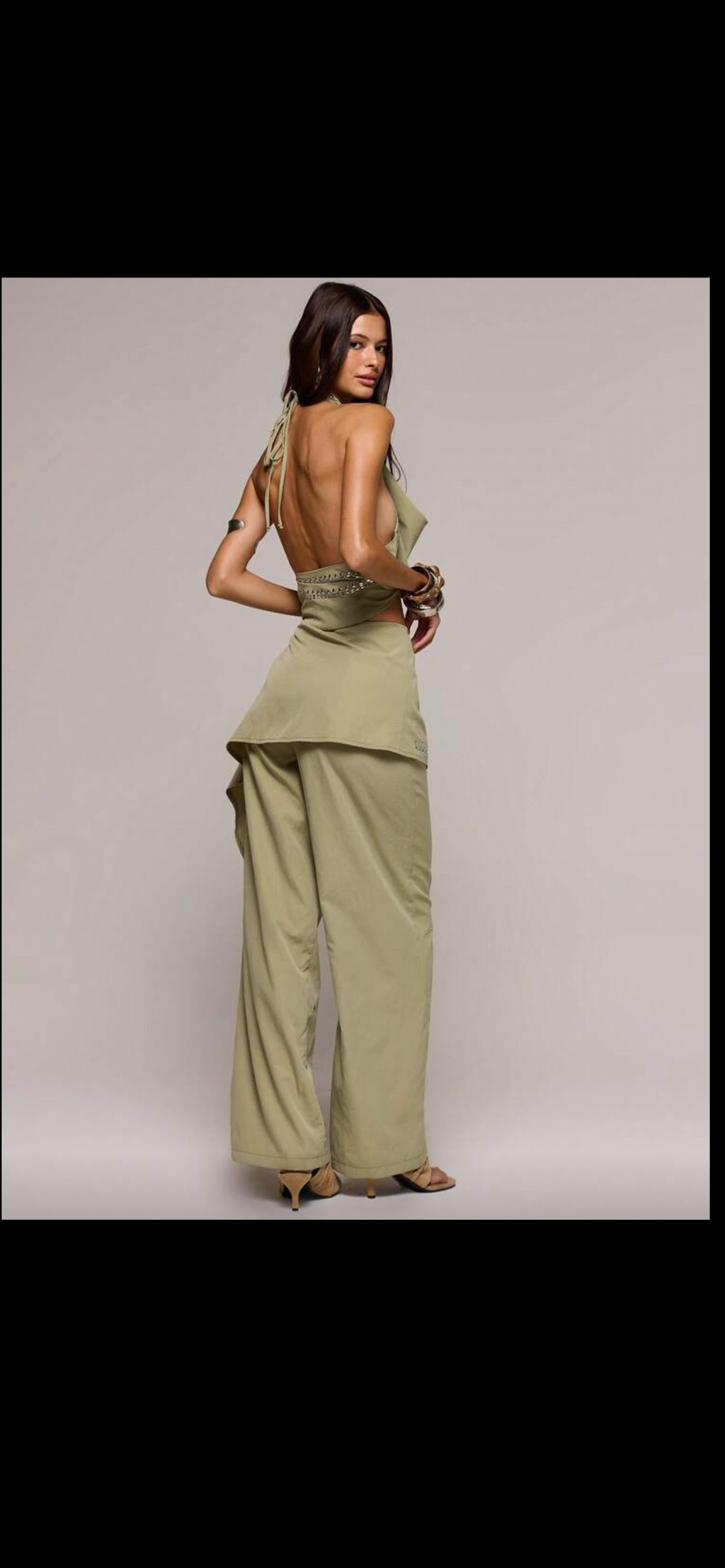 Linen halter neck khaki set