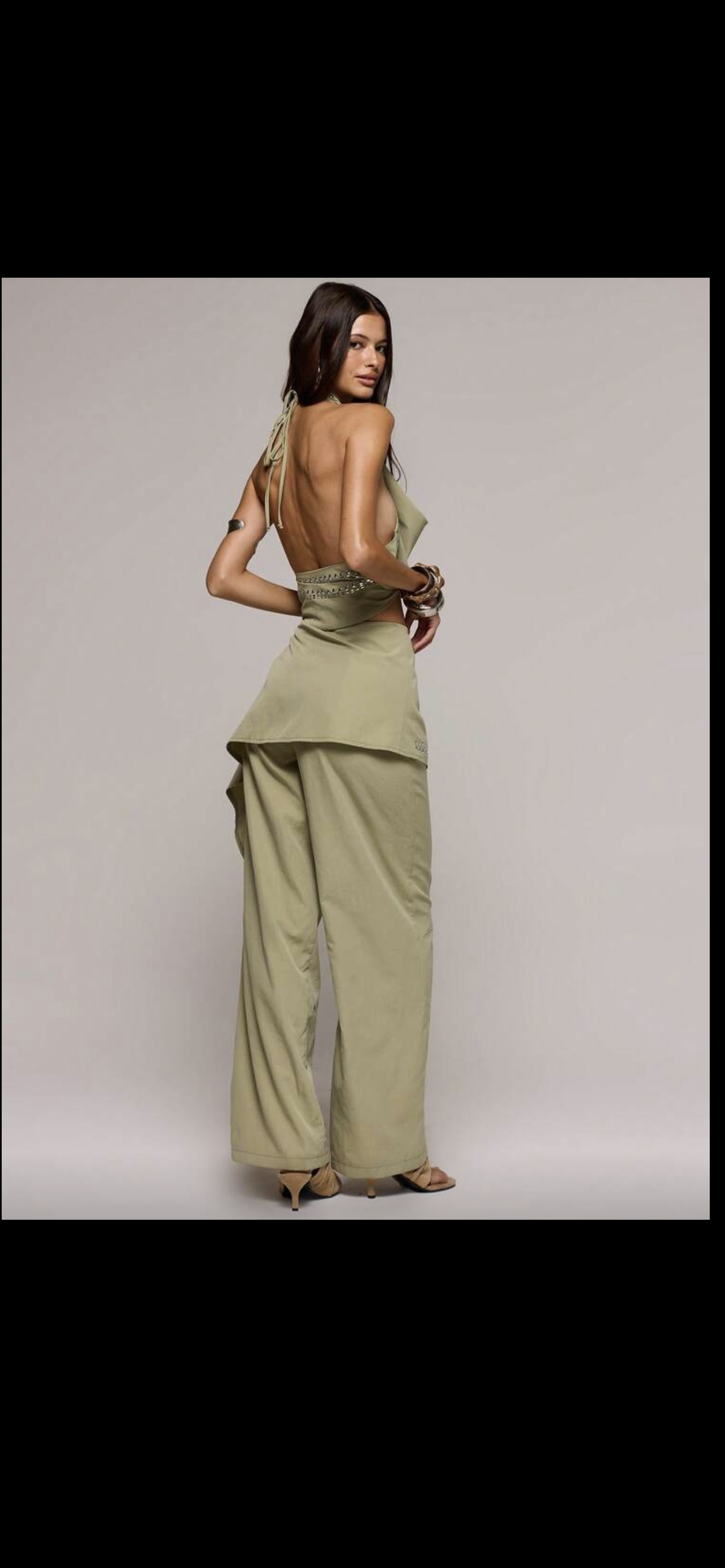 Linen halter neck khaki set