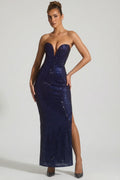Navy blue embellished plunge corset gown dress