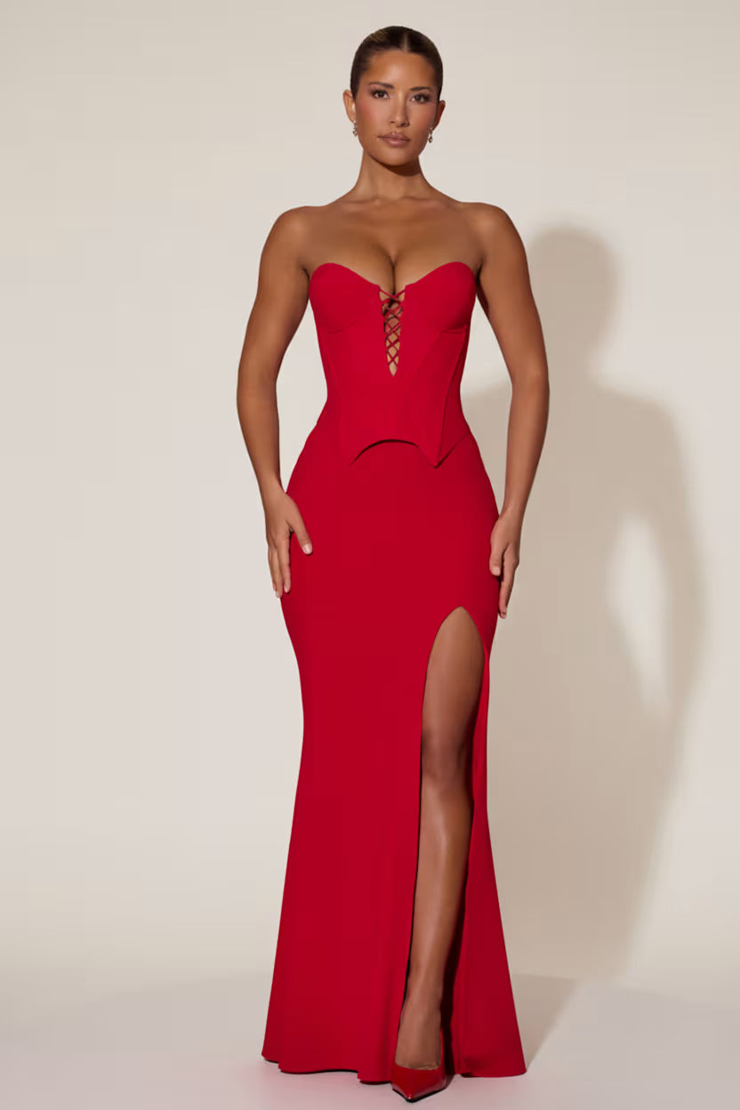 Cupped corset Maxi red dress