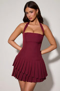 Plisse mini dress in burgundy