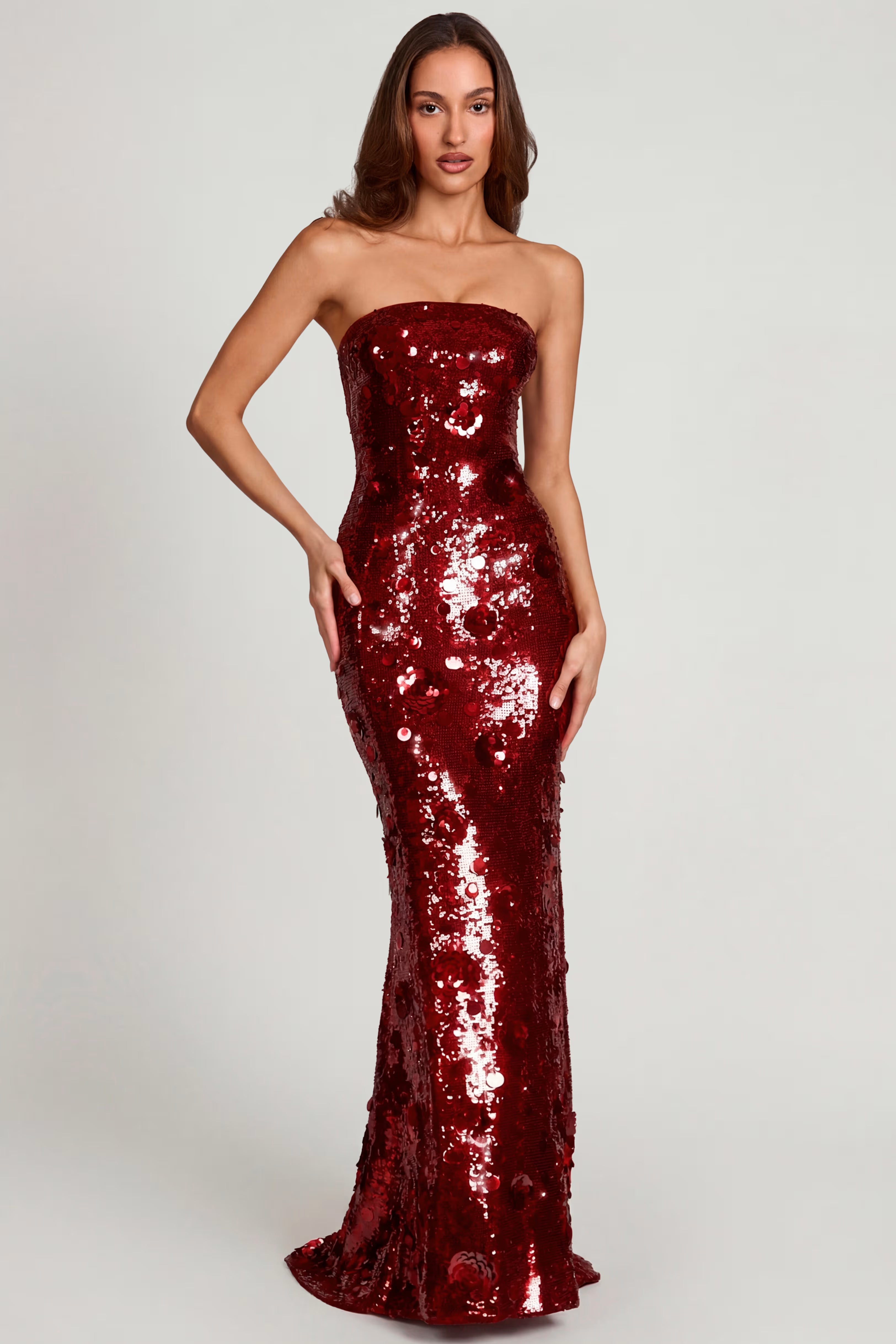 Embellished Red floral Sequin maxi dress