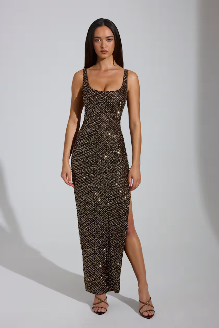 Embellished Brown backless dress