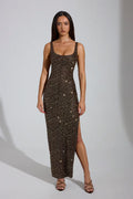 Embellished Brown backless dress