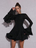 Flare sleeves long button fitted mini dress