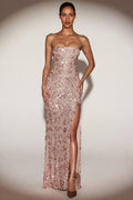 Rose gold floral sequin maxi dress