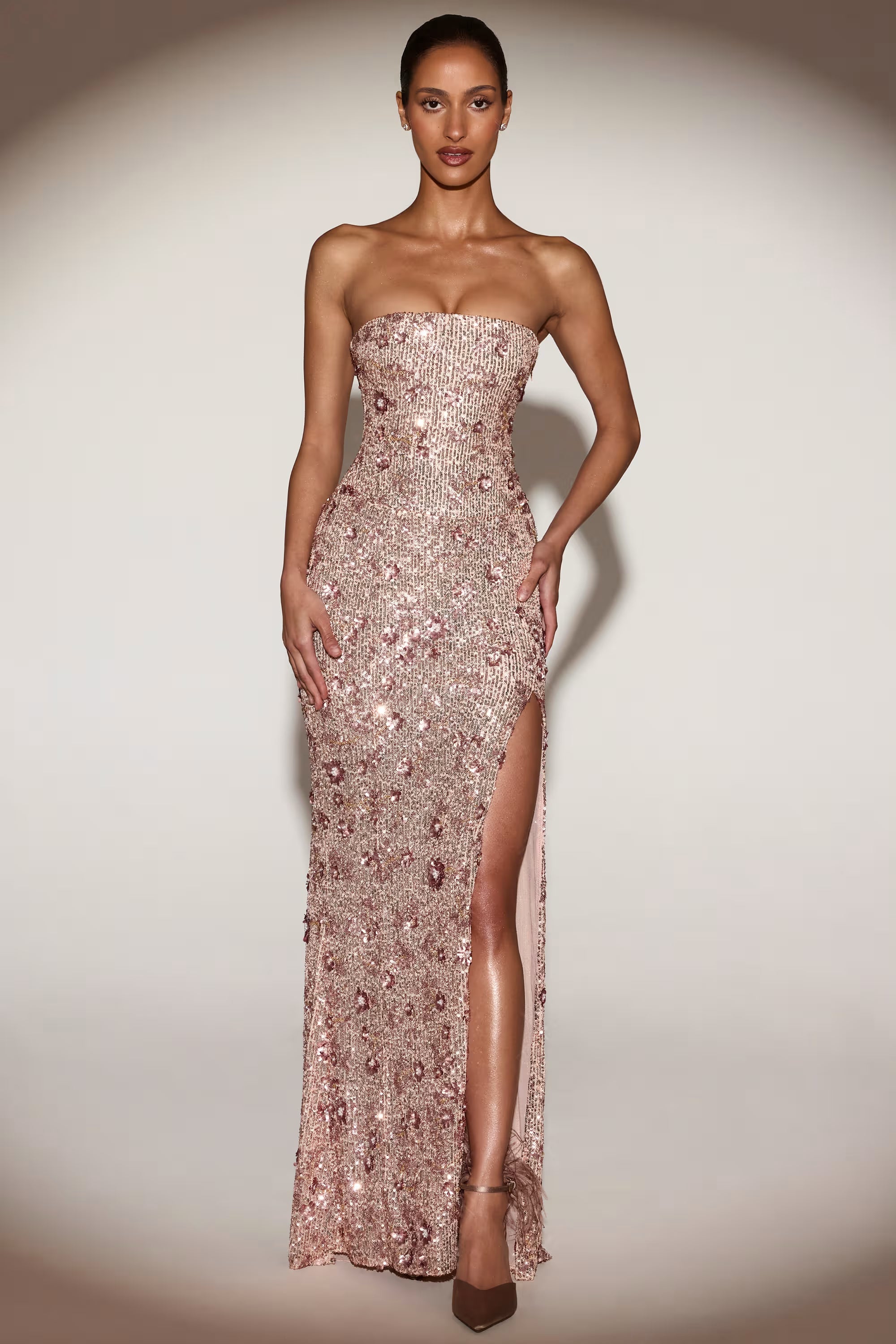 Rose gold floral sequin maxi dress