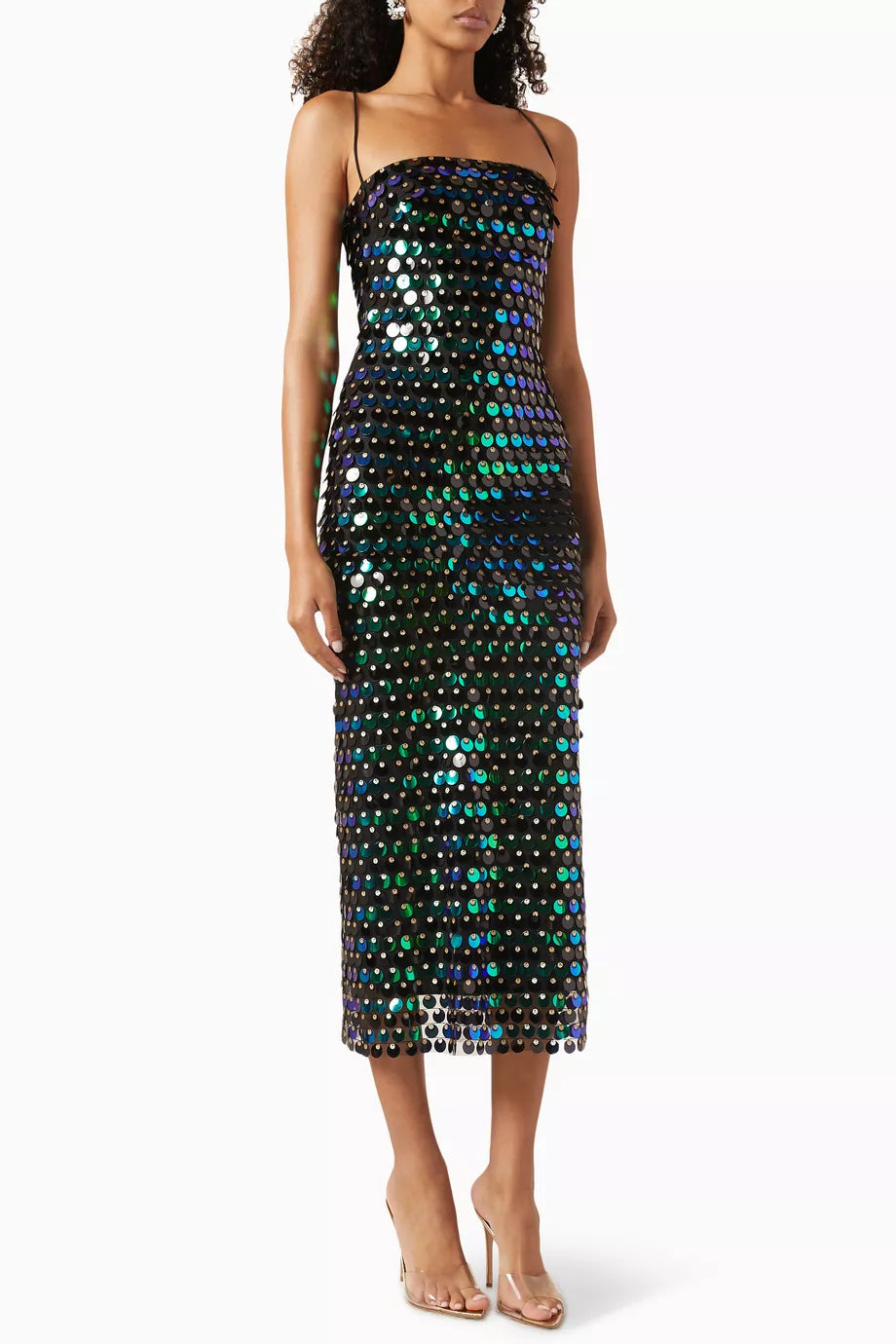 Embellished green coins maxi dress