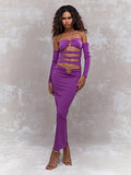 Cutout long sleeve slinky maxi dress in purple