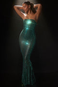 Embellished square emerald green maxi dress