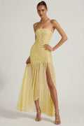 Embellished asymmetrical maxi dress in butter yellow
