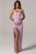 Embellished cowl neck draped maxi dress