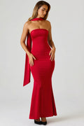 Red Satin with scarf detail maxi dress