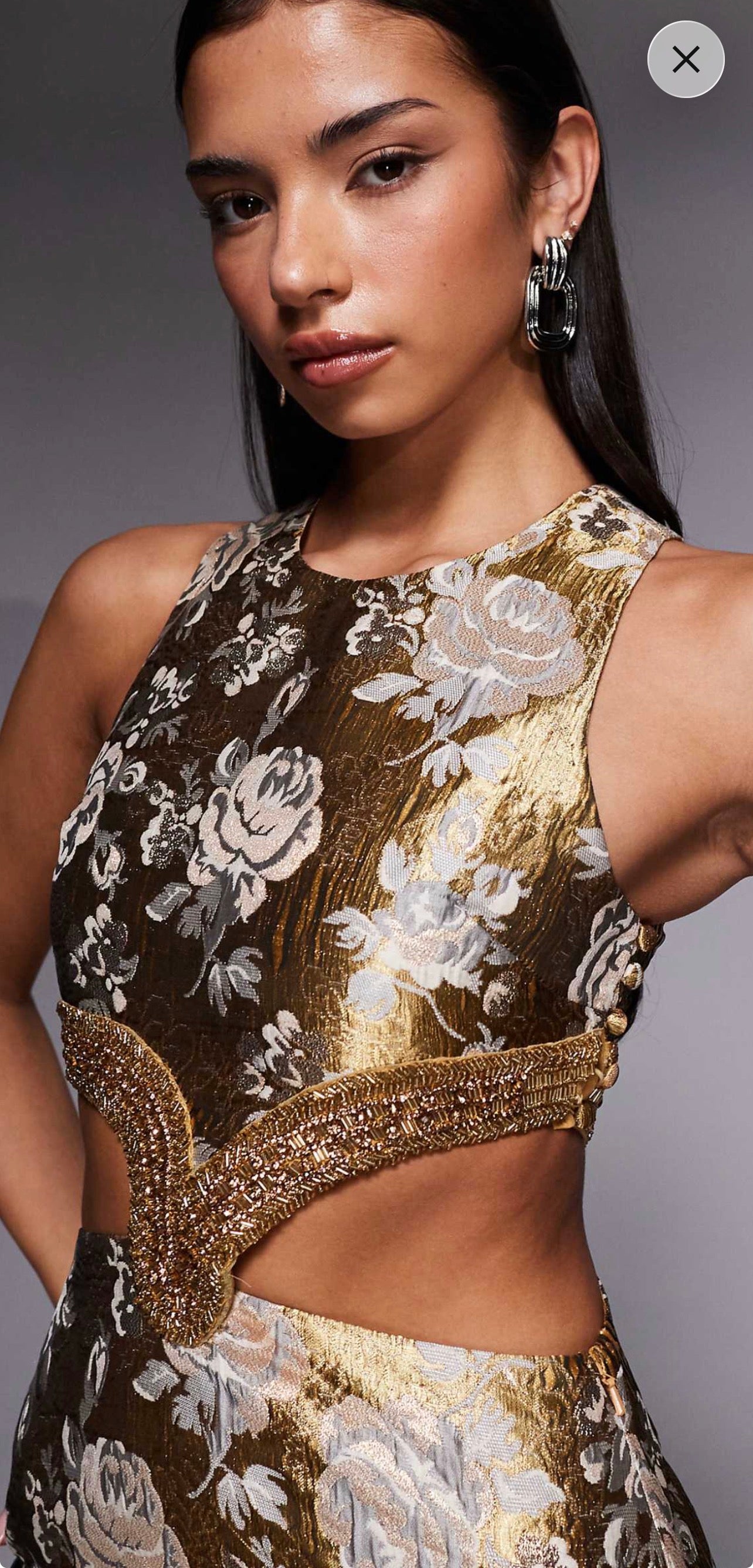 Gold foil printed mini dress