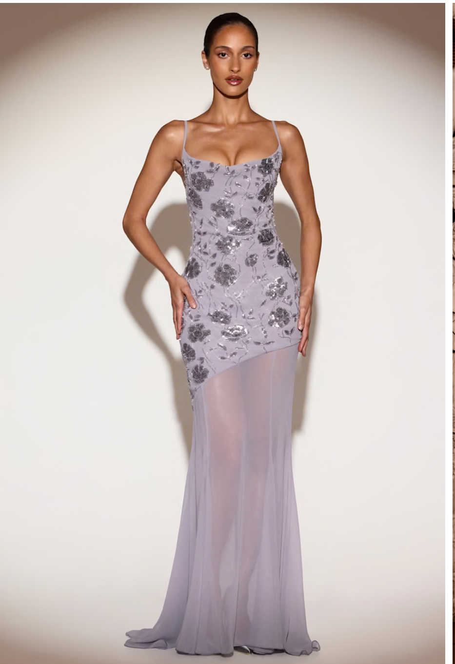 Embellished backless gown in lilac