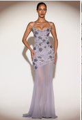 Embellished backless gown in lilac