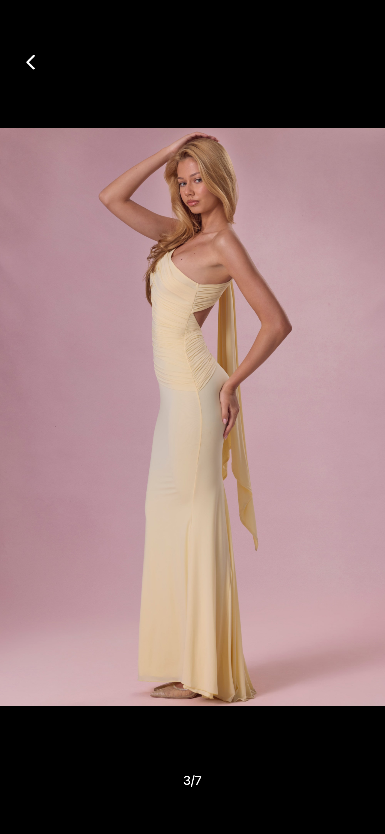 Butter yellow one shoulder draped maxi dress