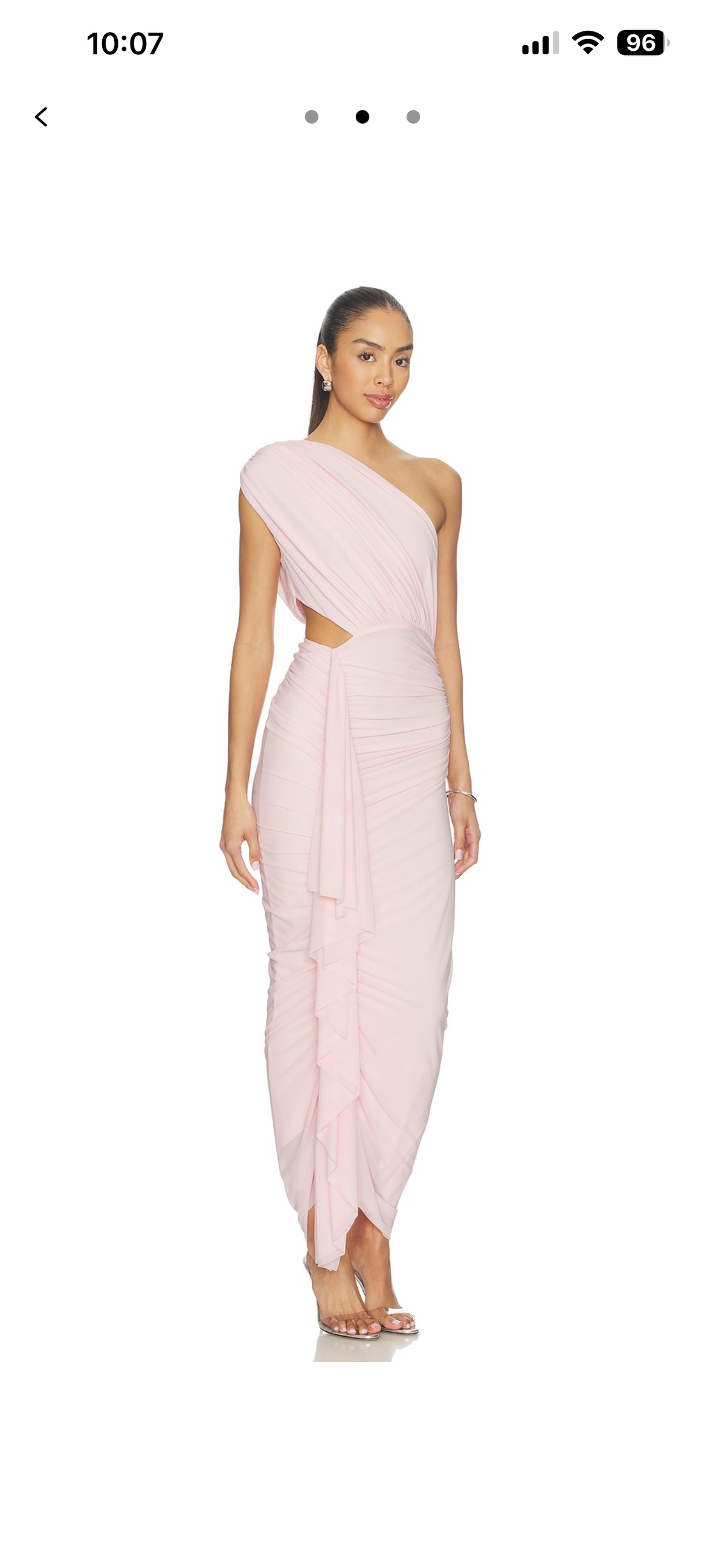 One shoulder asymmetrical mesh maxi dress in babypink