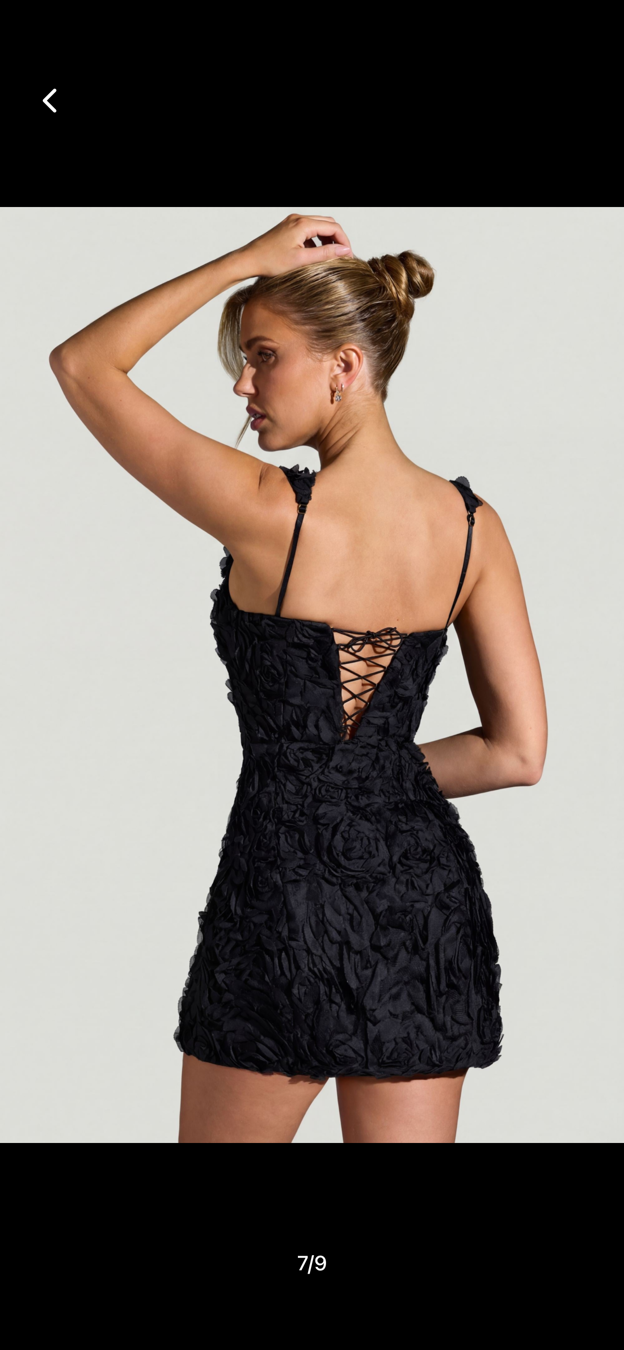 3d floral mini dress in black