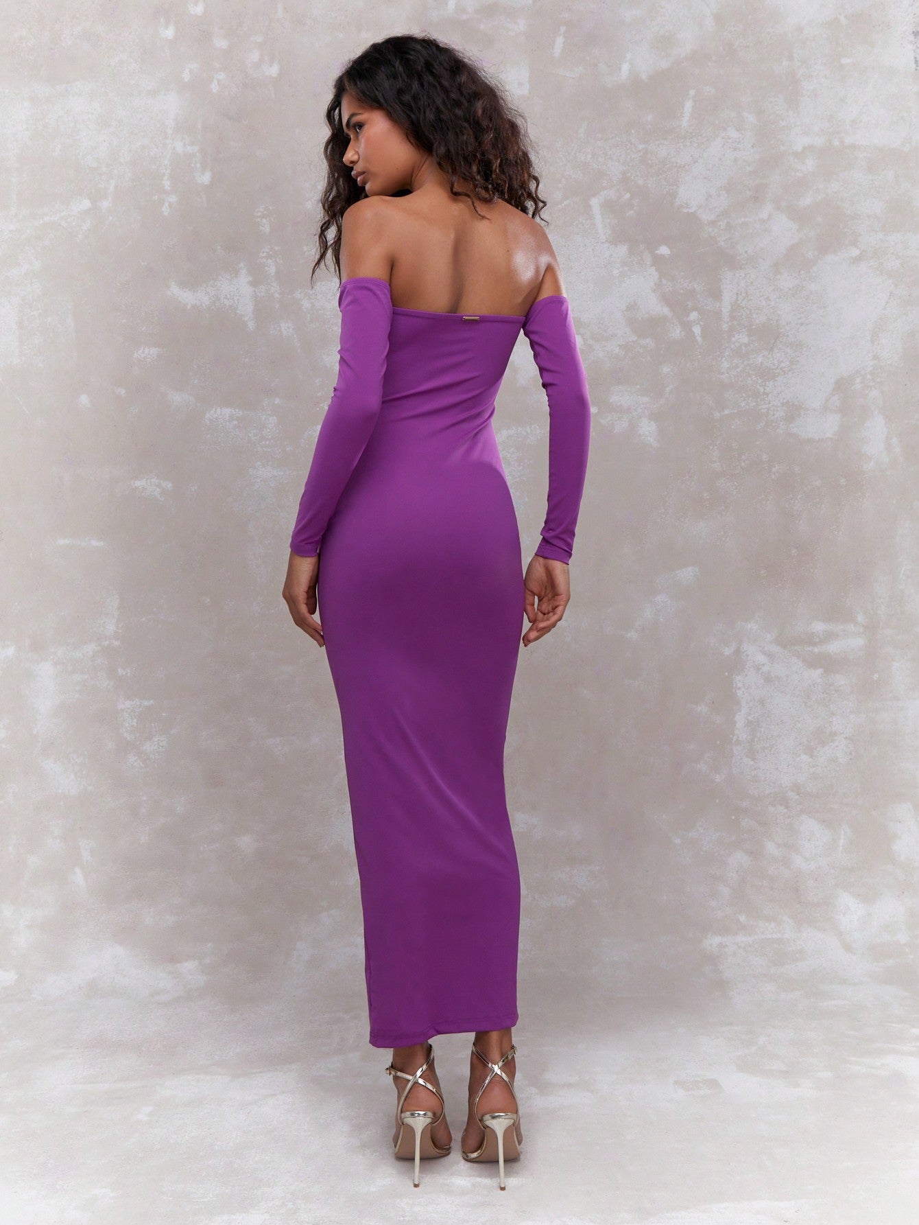 Cutout long sleeve slinky maxi dress in purple