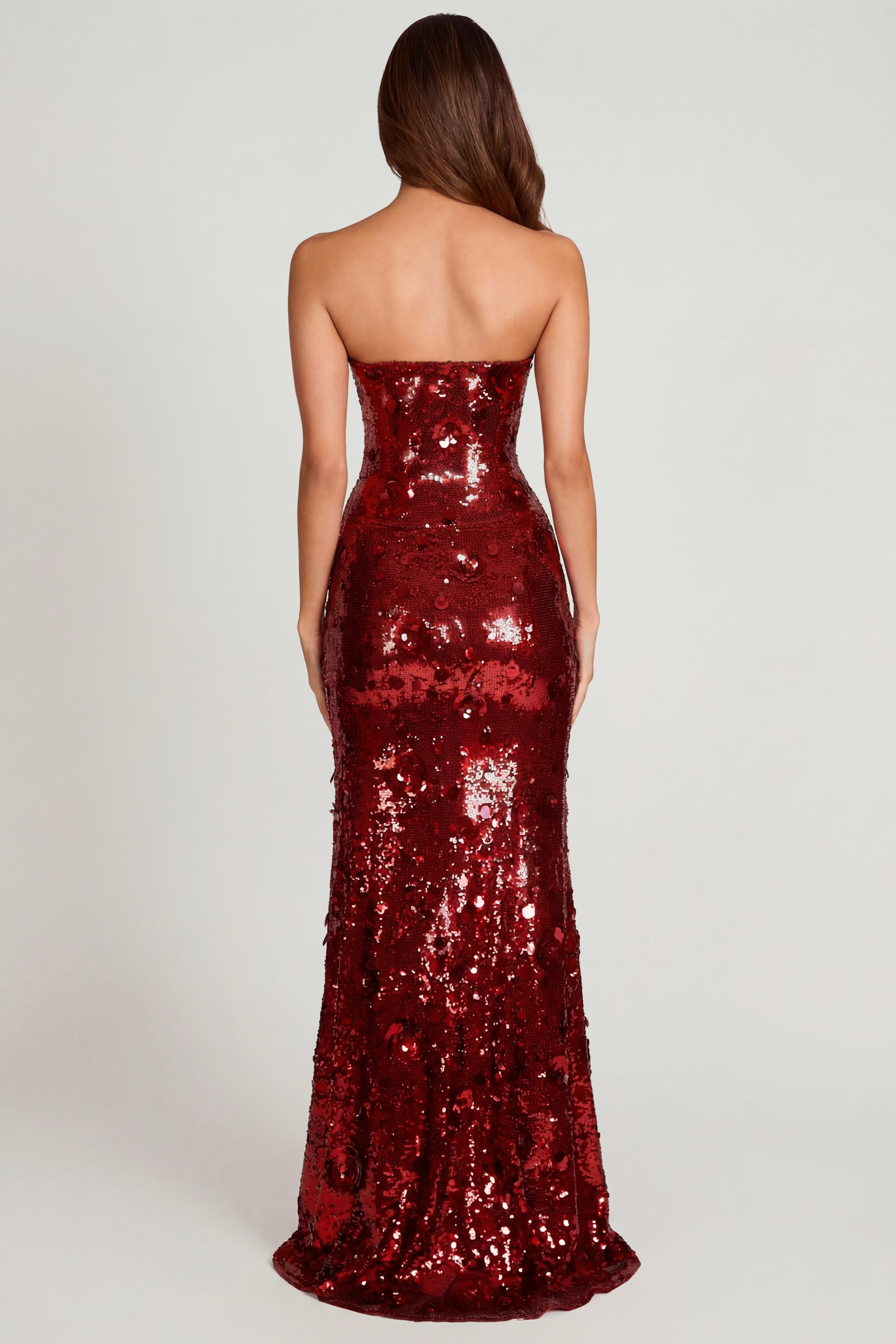 Embellished Red floral Sequin maxi dress