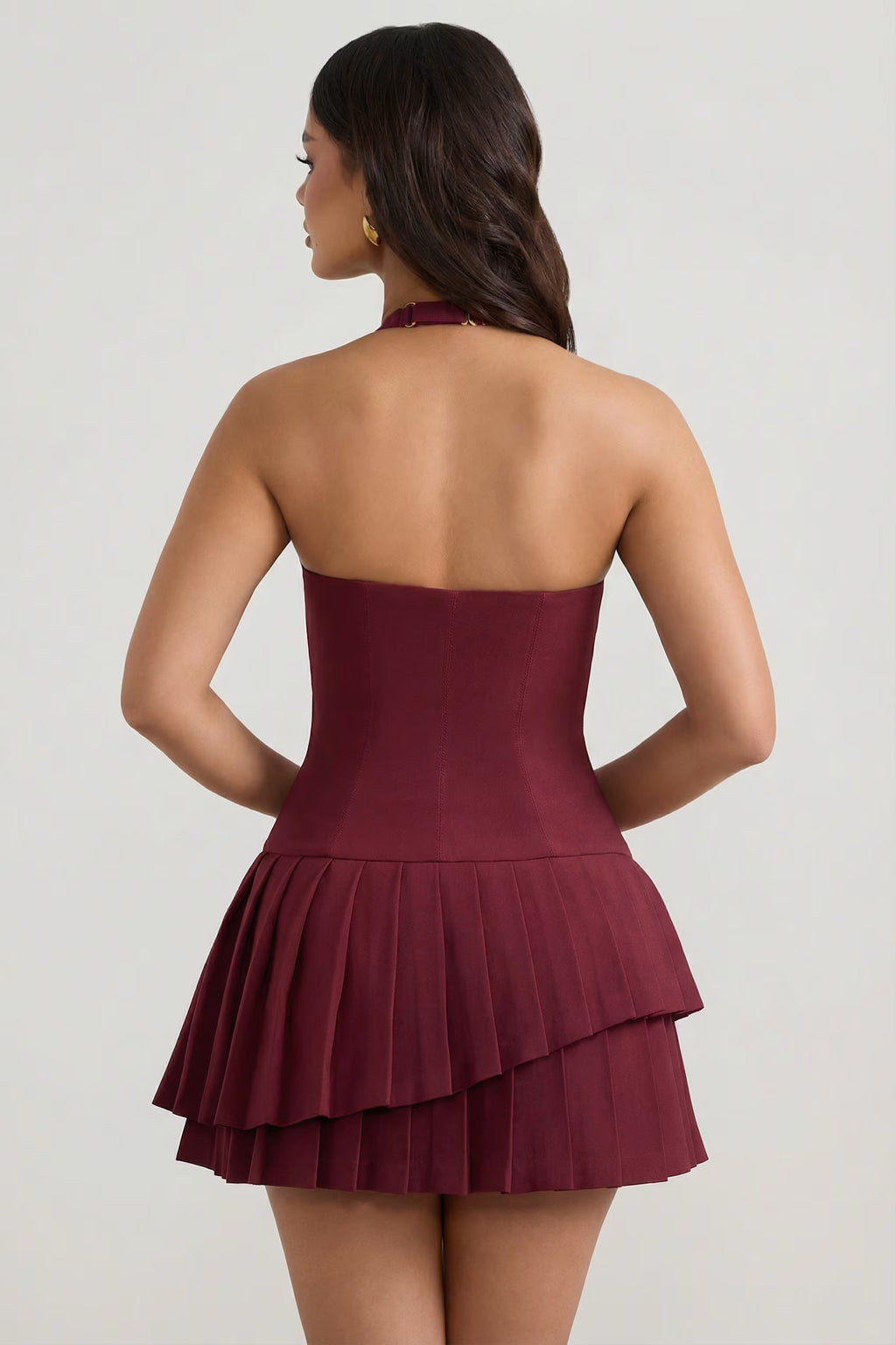 Plisse mini dress in burgundy
