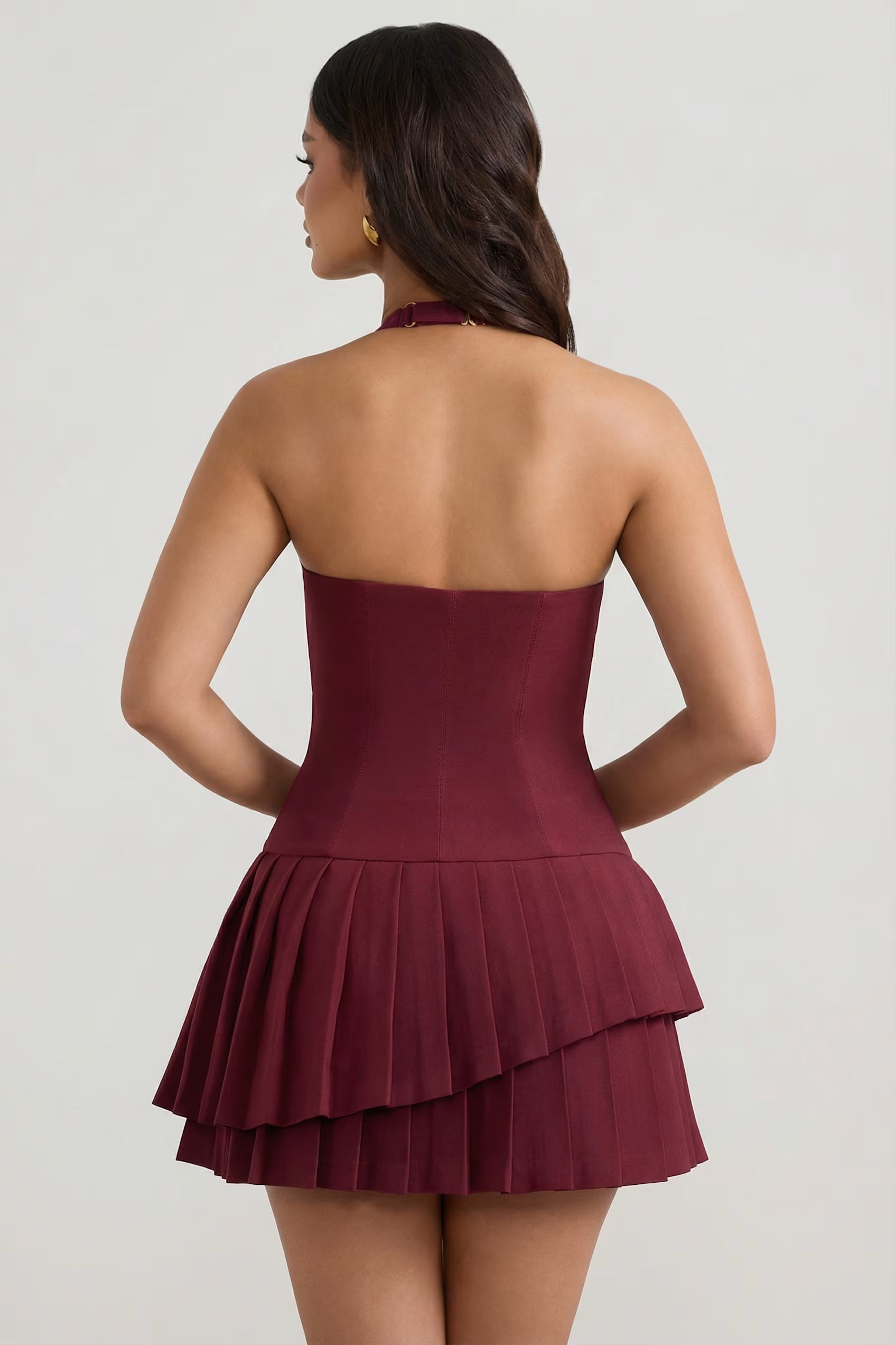 Plisse mini dress in burgundy