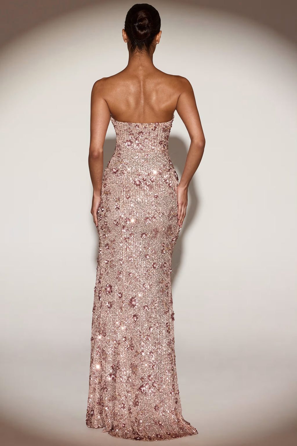 Rose gold floral sequin maxi dress