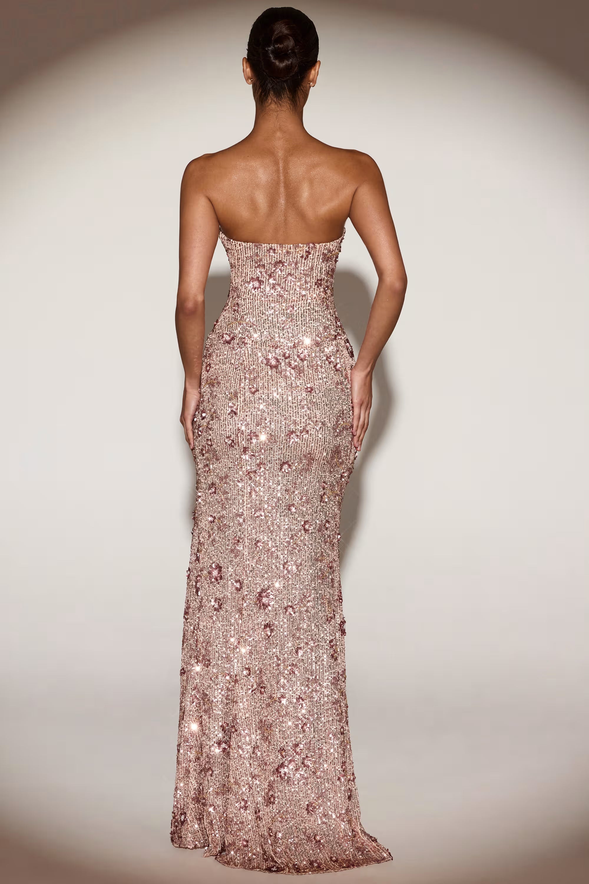 Rose gold floral sequin maxi dress