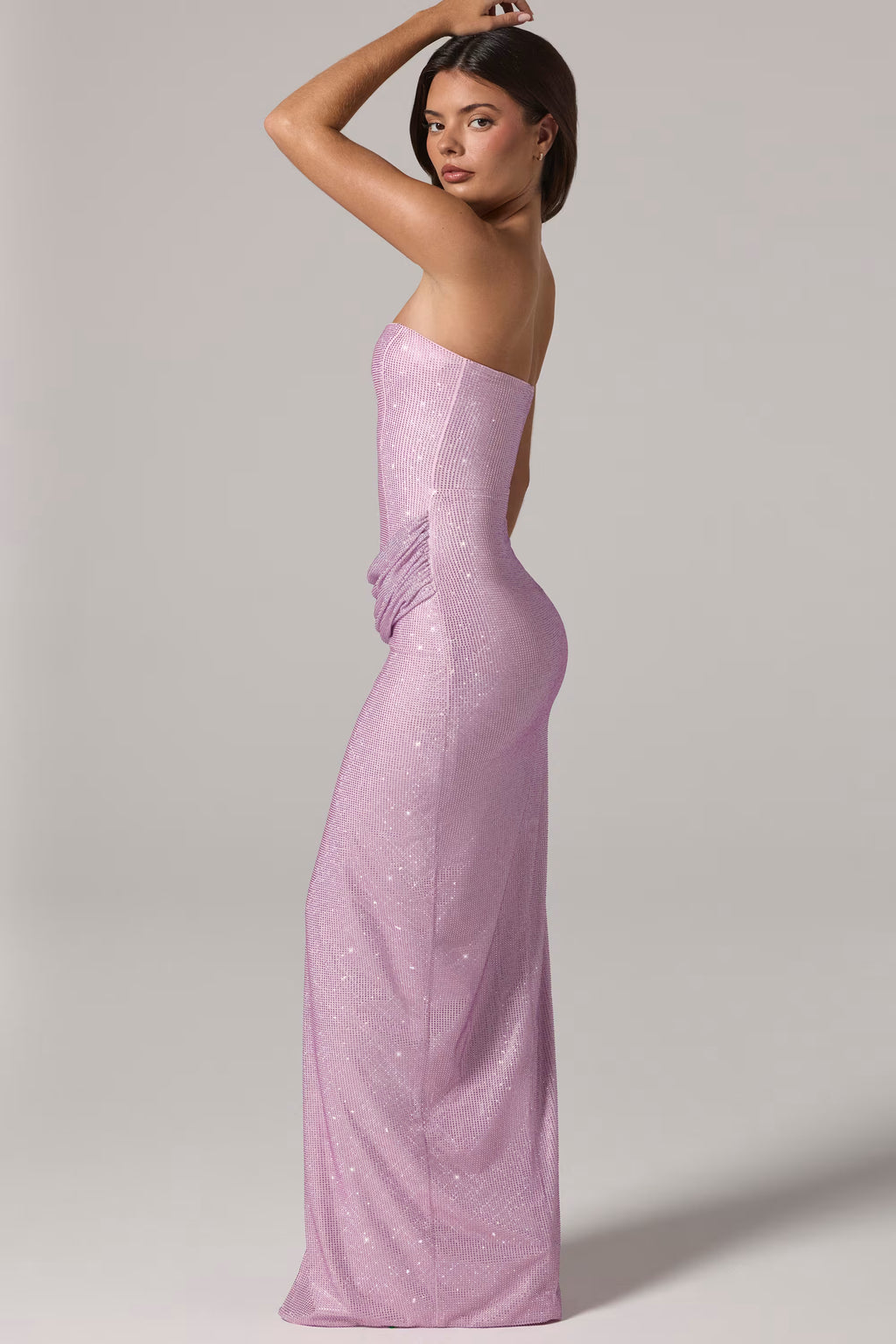 Embellished cowl neck draped maxi dress
