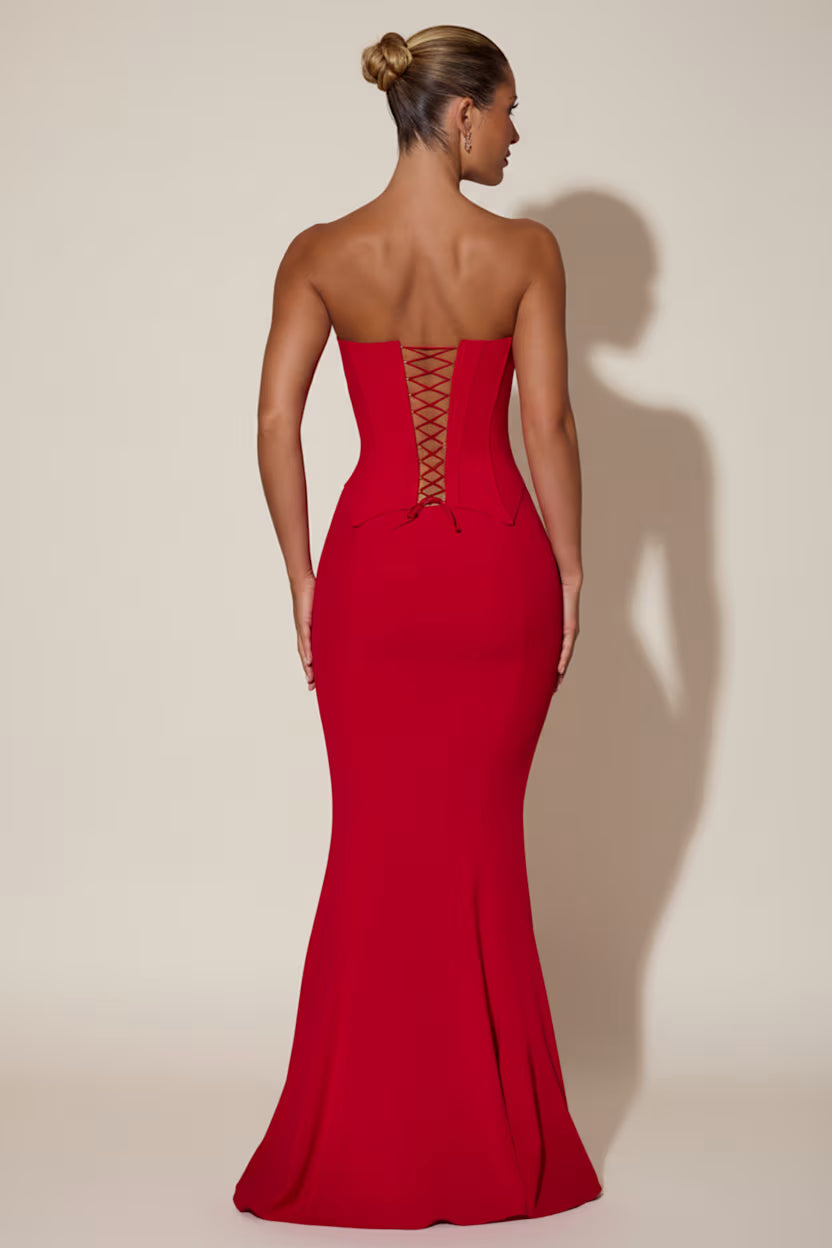 Cupped corset Maxi red dress