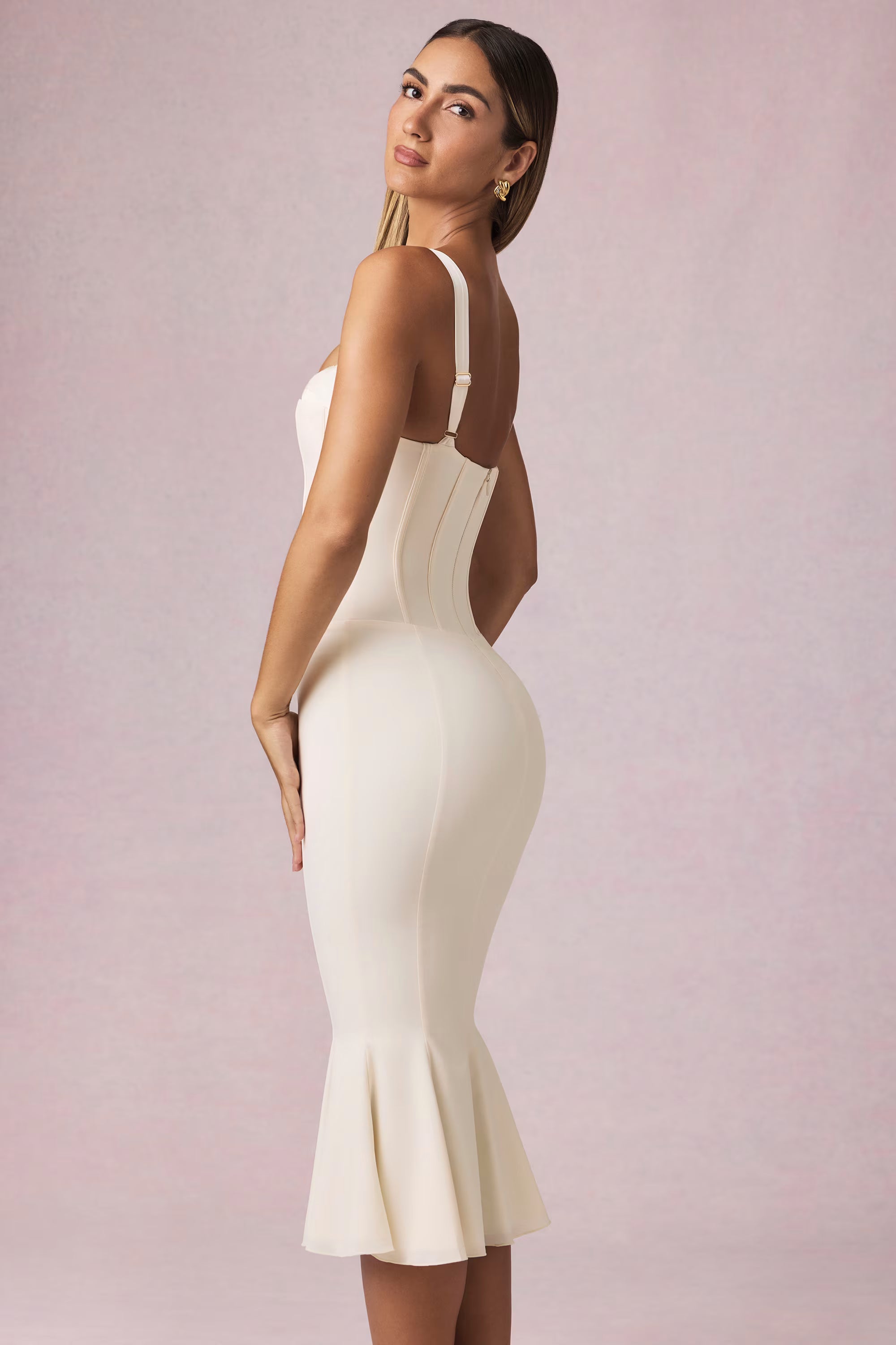 Corset cupped mini dress in off white
