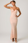 Embellish cupped fishtail gown in dusty rose