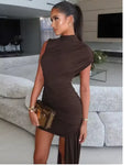 Draped slinky Mini dress brown