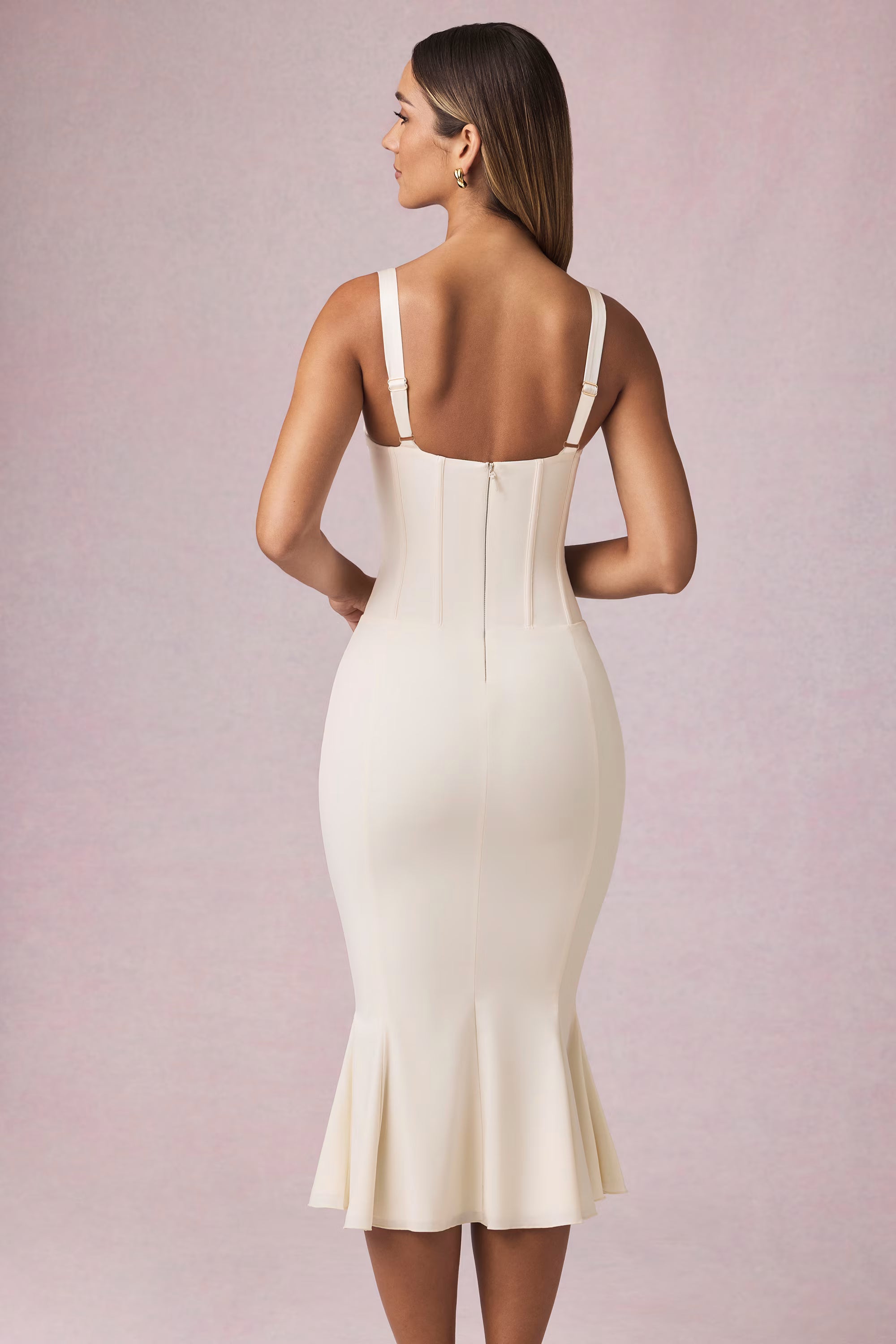 Corset cupped mini dress in off white