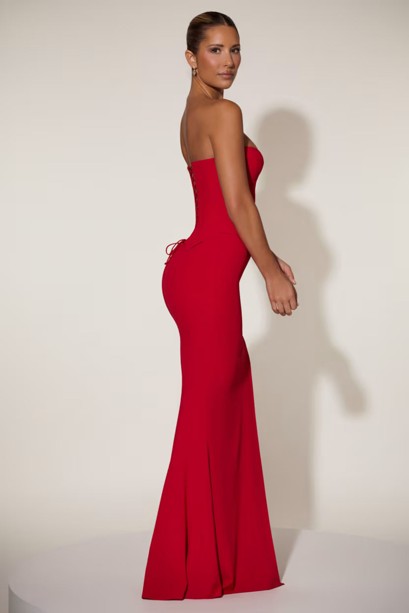 Cupped corset Maxi red dress